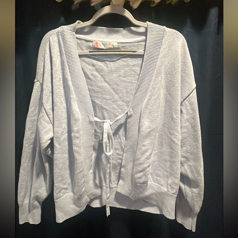 Free People Beach Light Blue Tie Front Cropped Cardigan Sweater Small